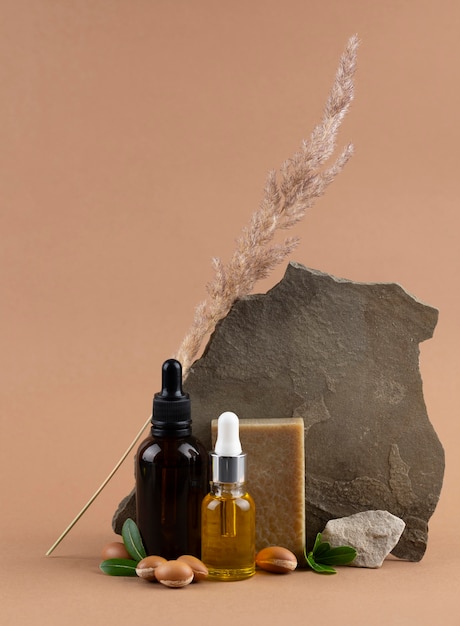 Vista frontale sana disposizione dell'olio di argan