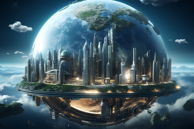 Vista futuristica del pianeta Terra ad alta tecnologia