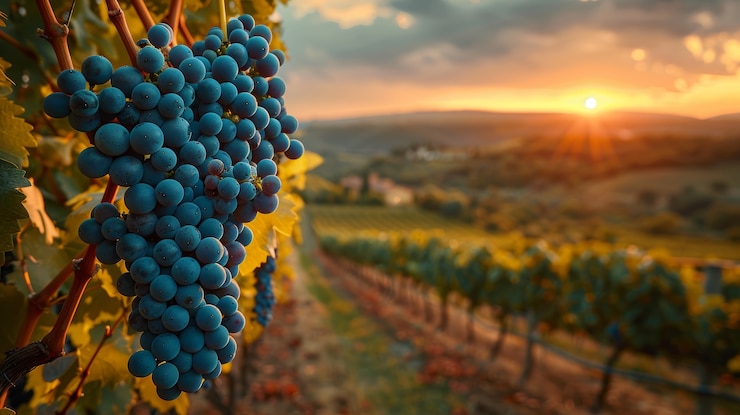 Foto gratuito vista in stile cinematografico delle uve rosse nel vigneto
