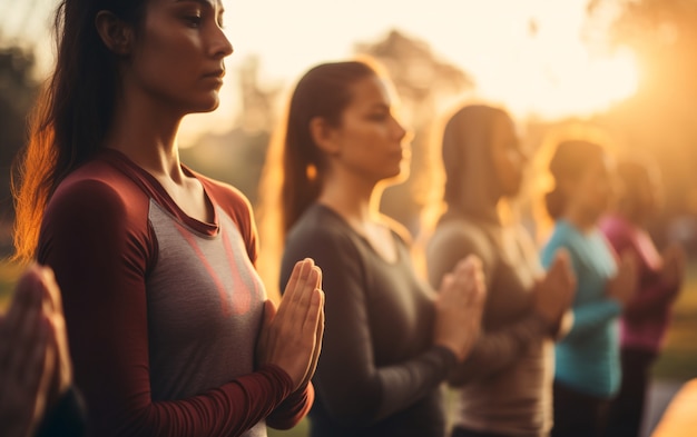 Vista laterale di persone che fanno yoga insieme