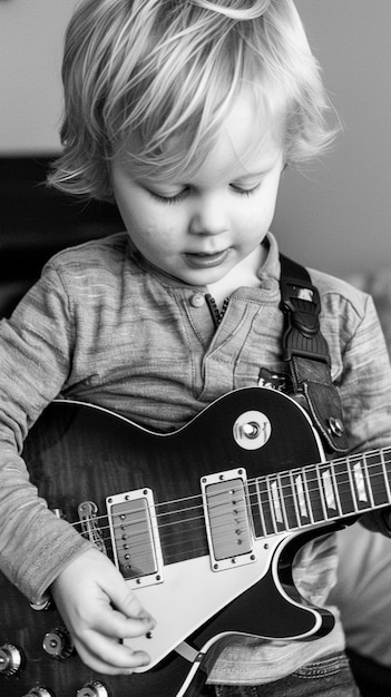 Vista monocromatica di una persona che suona la chitarra elettrica