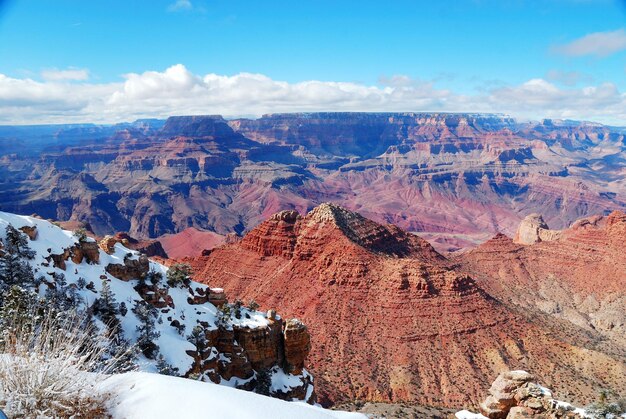 Vista panoramica del Grand Canyon in inverno con neve