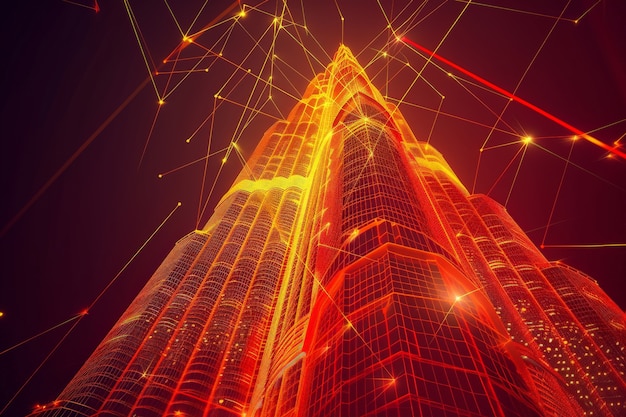 Vista panoramica della città di Dubai illuminata in uno spettro al neon