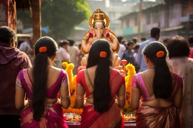 Vista posteriore delle persone che celebrano il capodanno tamil