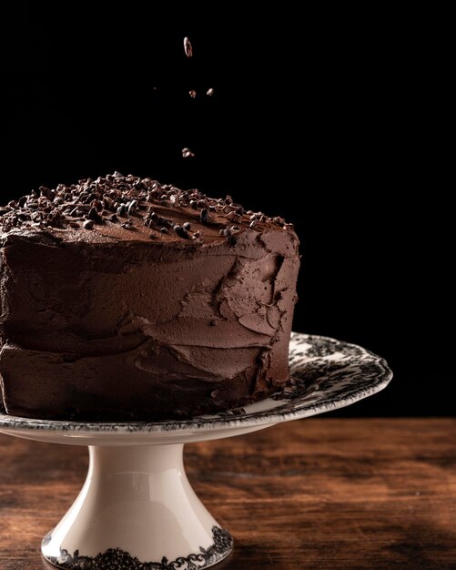 Vista ravvicinata del delizioso concetto di torta al cioccolato