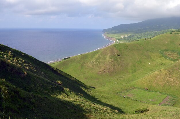 Vista sull'isola coperta nel verde intorno ad un mare dall'alto