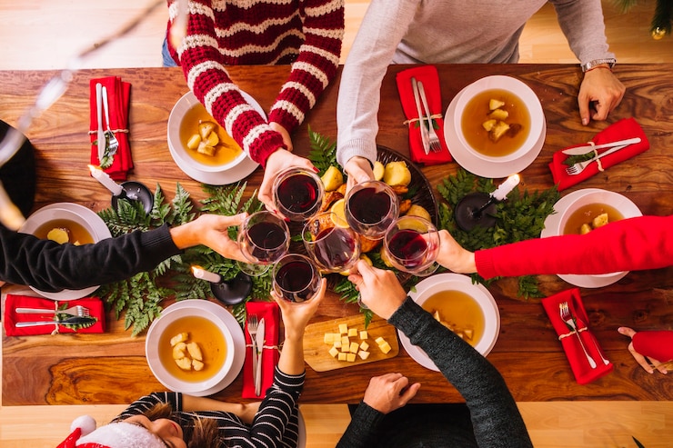 Foto gratuito vista superiore della cena di natale