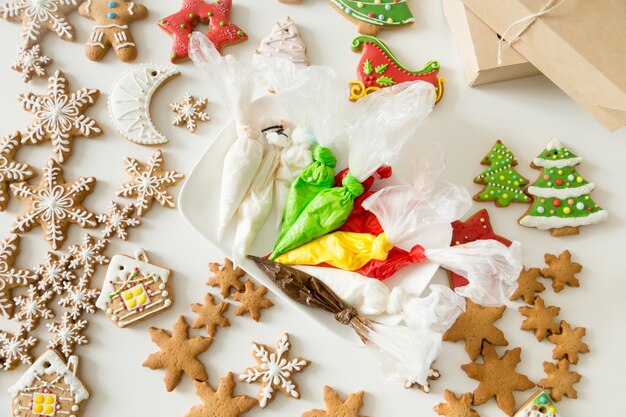 Vista superiore di natale bake e pasticceria borse