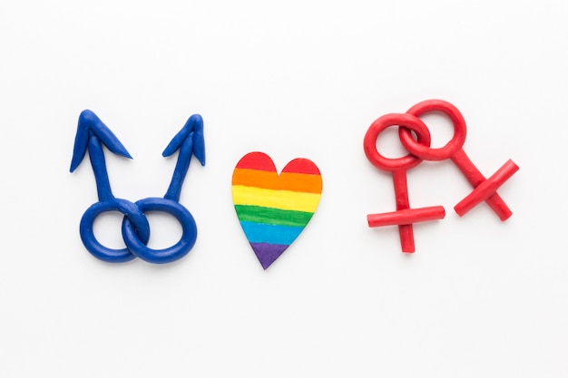 Vista superiore di simboli di orientamento sessuale femminile e maschile