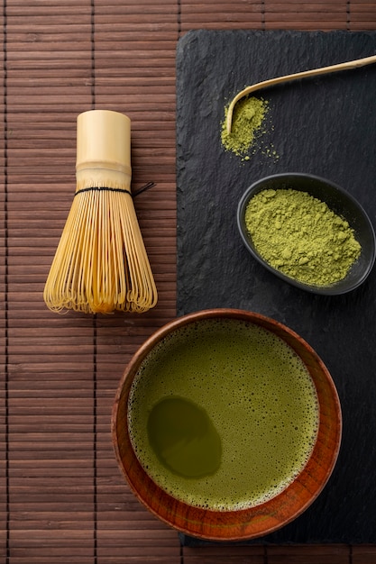 Vista superiore matcha verde natura morta