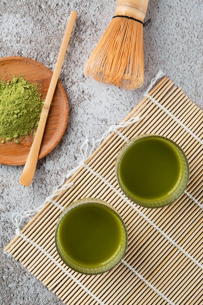 Vista superiore matcha verde natura morta