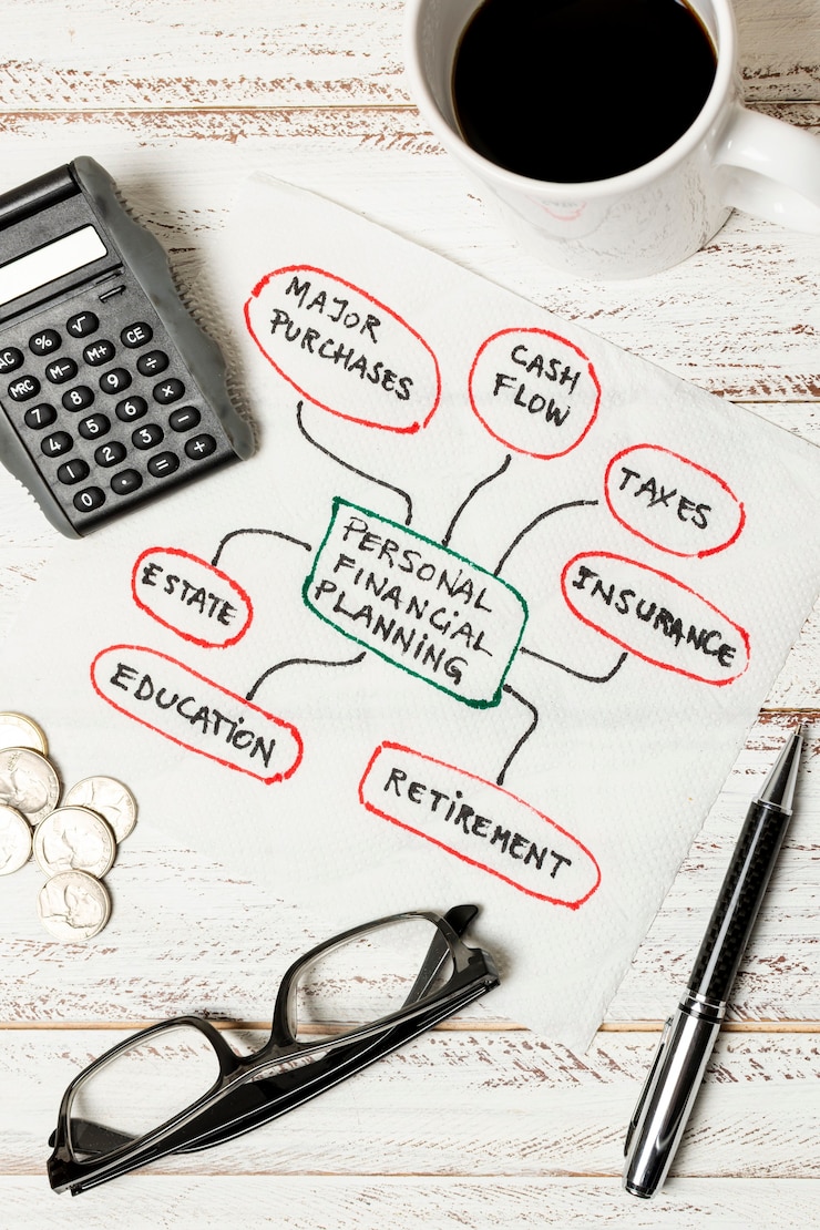 Foto gratuito vista superiore pianificazione personale finanziaria con caffè
