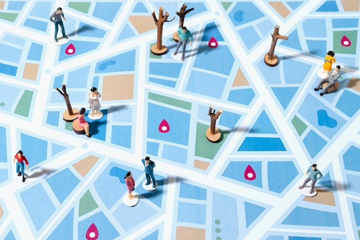 Foto gratuito vista superiore sulla mappa della comunità in stile cartaceo