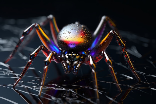 Vista tridimensionale di un ragno con gambe e cheliceri