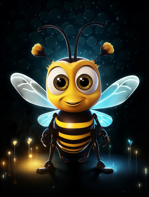 Visualizza il personaggio dei cartoni animati dell'insetto dell'ape 3d