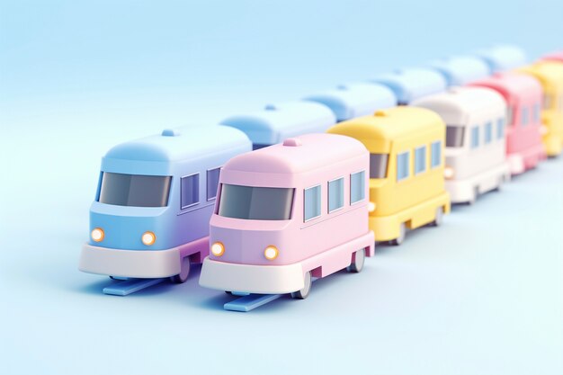 Visualizzazione di un modello di treno 3D con uno sfondo colorato semplice