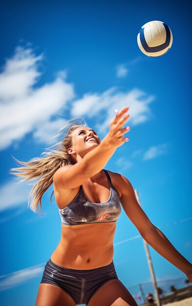 Volleyball con giocatore femminile e palla