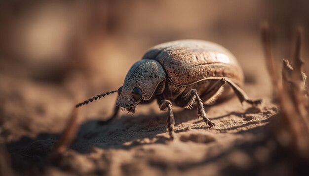 Weevil che striscia sull'antenna fogliare a fuoco generato dall'intelligenza artificiale