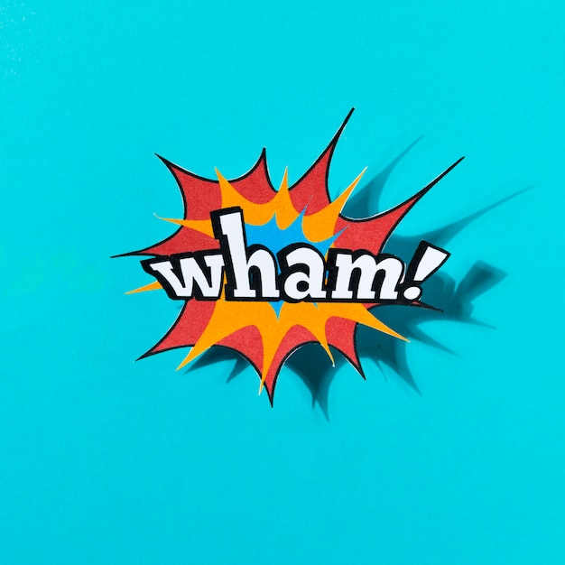 Wham parola effetto fumetto su sfondo blu