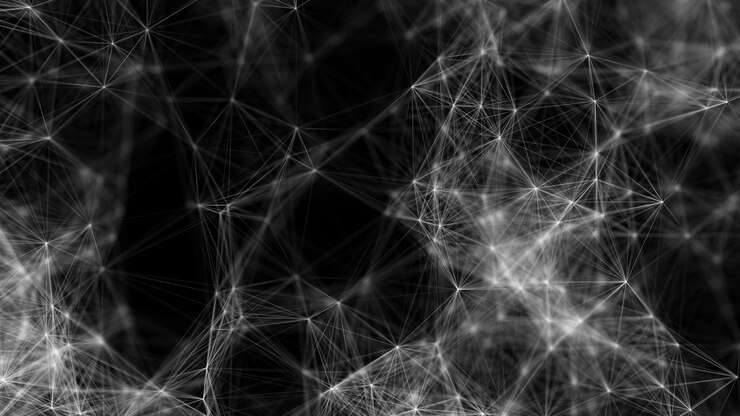 Wireframe monocromatico digitale sfondo grigio Connessione struttura di rete poligonale
