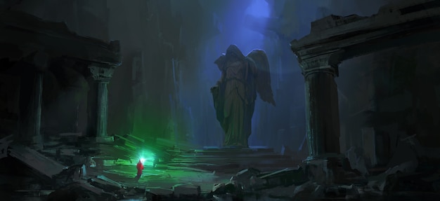 Wizard in the dark dungeon illustrazione.