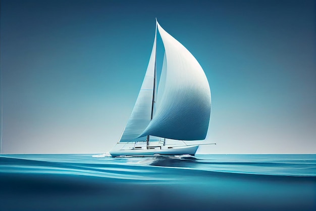 Yacht a vela sulla velocità dell'acqua blu e sull'intelligenza artificiale generativa dell'avventura