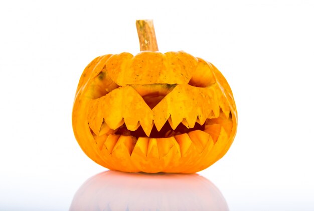 Zucca di Halloween su uno sfondo bianco