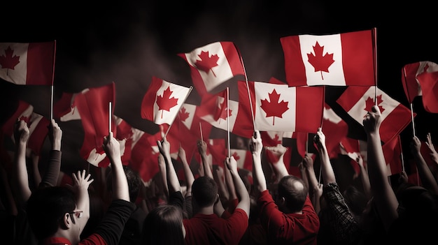 1 luglio Happy Canada day illustrazione delle persone con la bandiera del Canada Generative ai