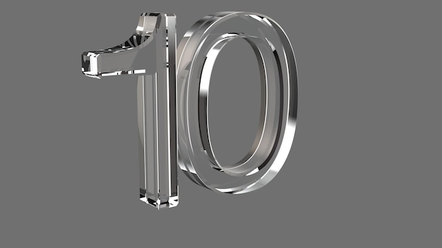 10 dieci numeri oro argento cristallo anniversario 3d rendering illustrazione