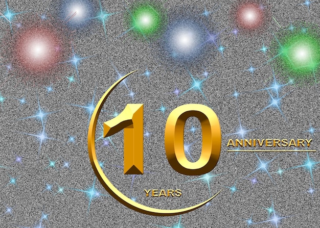 10 numeri d'oro di anniversario su un poster o una carta di sfondo festivo
