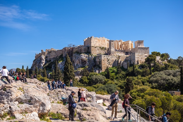 11.03.2018 Atene, Grecia - i turisti all'acropoli di Atene.