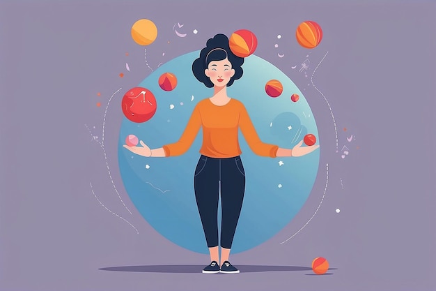 12 Illustrate una persona che gioca con le palle dell'amor proprio, della compassione e della gratitudine