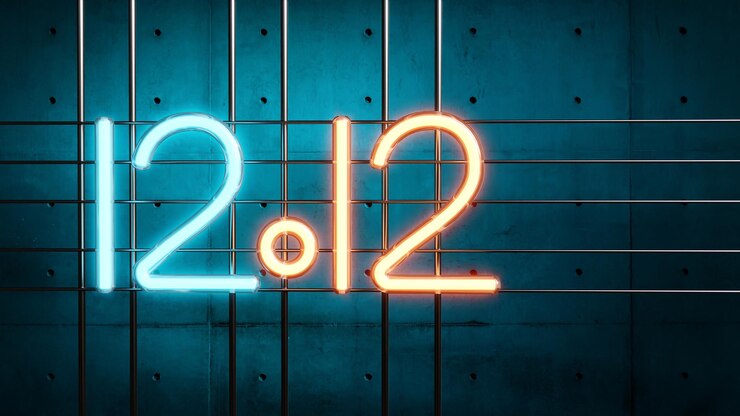 Foto 1212 giorno dello shopping vendita vendita luce al neon sfondo arancione e blu vendite online 3d illustrazione