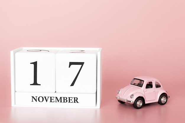 17 novembre. Giorno 17 del mese. Cubo calendario con auto