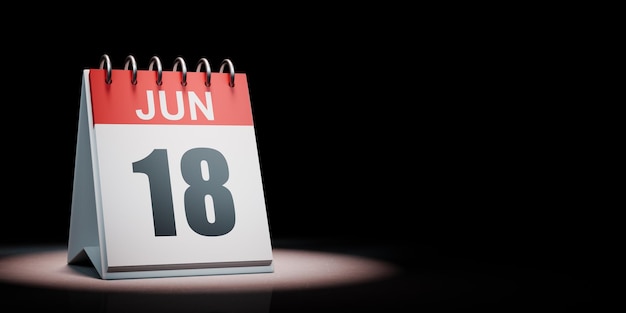 18 Giugno Calendario evidenziato su sfondo nero