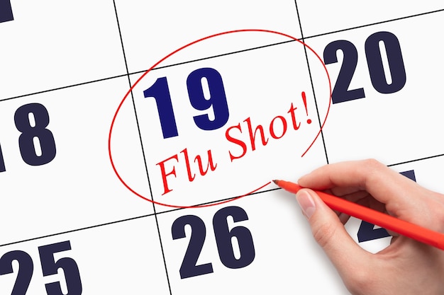 19° giorno del mese Scrivere a mano il testo FLU SHOT e cerchiare la data del calendario