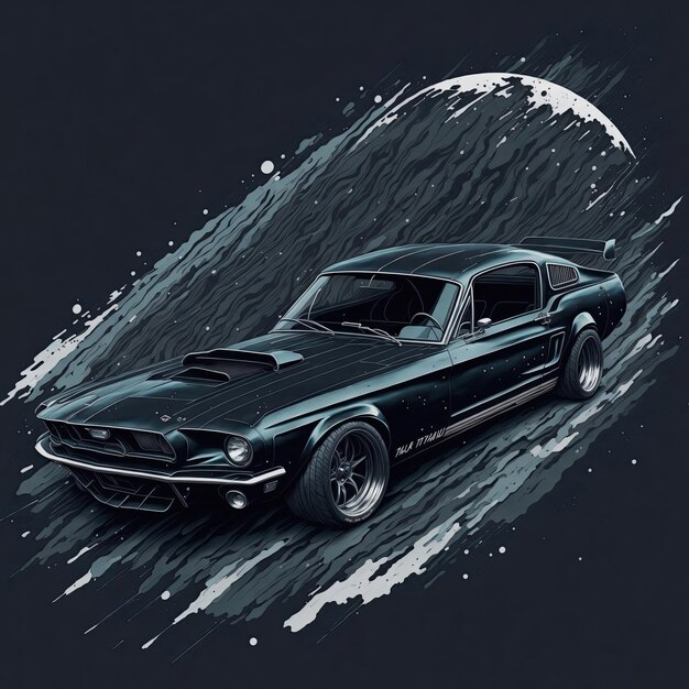 1968 ford mustang black Shelby design grafico design piatto alla deriva sulla luna