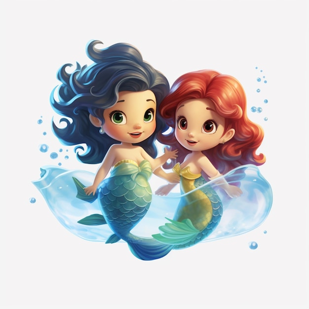 2 baby sirene poster barbie 4k adesivo carta da parati immagine arte generata dall'IA