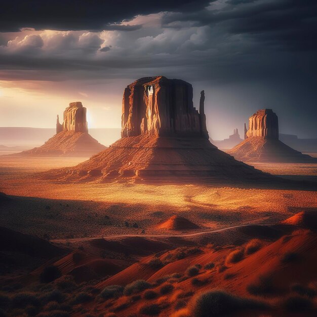 2 Buttes in ombra a Monument Valley, in Arizona