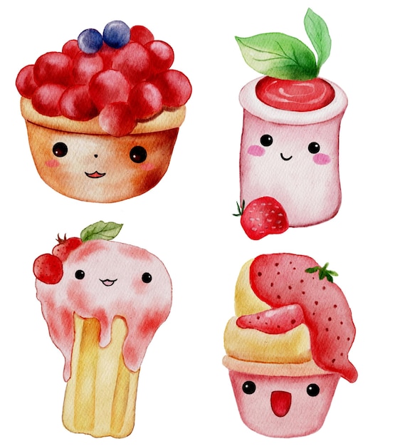 2 simpatici personaggi da dessert con un'espressione diversa