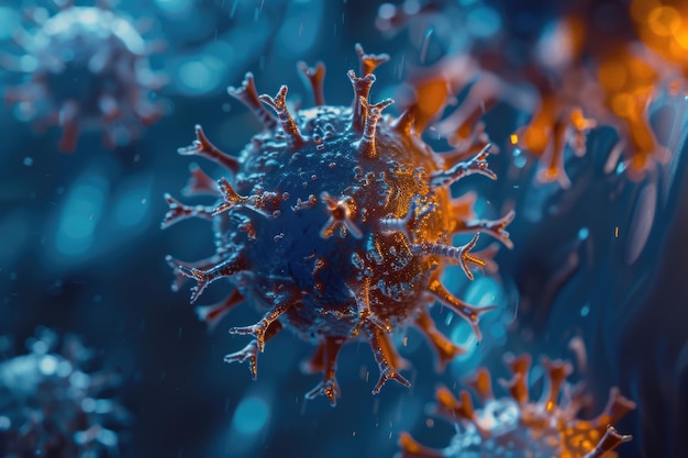 2019 Coronavirus nCov nuovo coronavirus concetto Virus al microscopio close-up rendering 3D