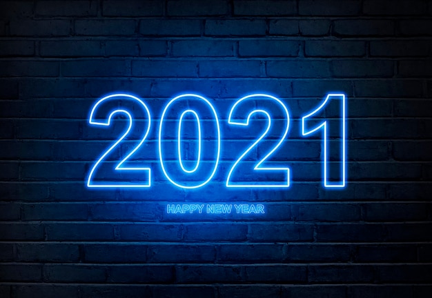 2021 da una lampada elettrica sul muro. Felice Anno Nuovo 2021