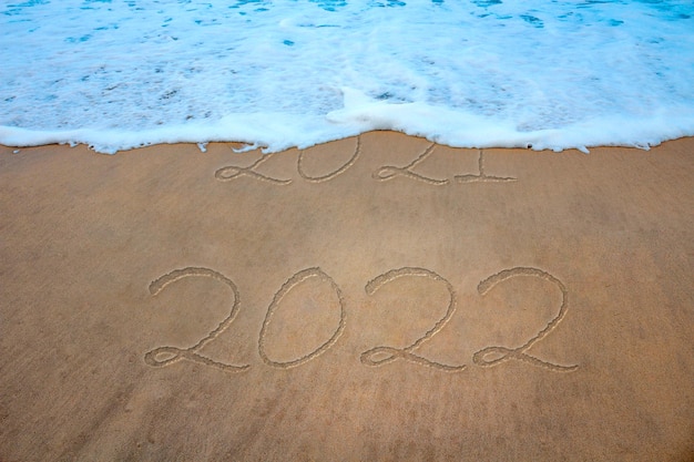 2022 disegno sulla spiaggia di sabbia Wave che copre 2021