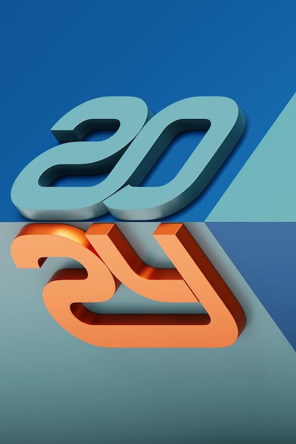 2024 calligrafia con numeri 3d su sfondo colorato con palle di celebrazione del Capodanno per volantini manifesti segni per design aziendale brochure carte banner cartoline 3D illustrazione