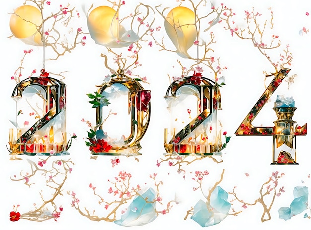 2024 Effetto testo 3D a tema felice anno nuovo