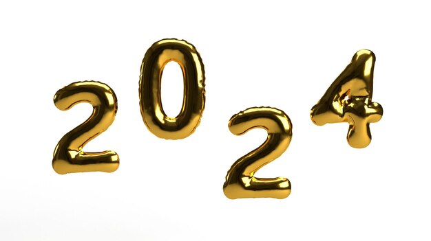 2024 felice anno nuovo palloncino elio dorato giallo arancione colore numero testo decorazione ornamento celebr