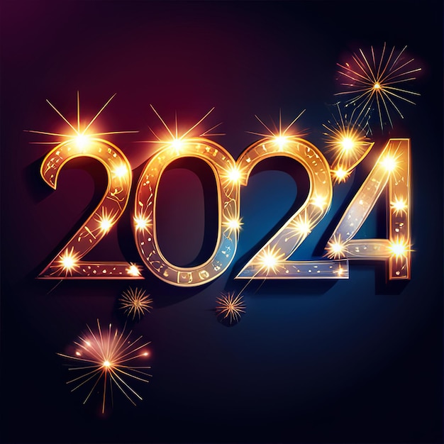 2024 lettere dorate in grassetto simbolo disegno colorato Felice anno nuovo sfondo