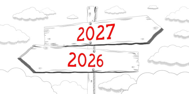 2026 e 2027 delineano il cartello con due frecce