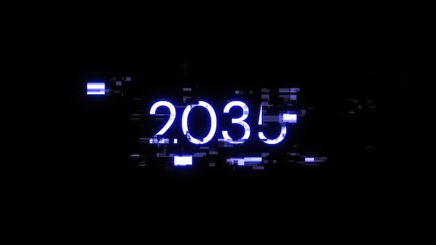 2035 testo con effetti di schermo di glitch tecnologici