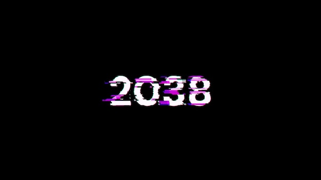 2038 testo con effetti di schermo di glitch tecnologici